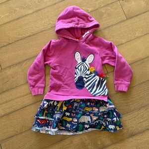 Mini Boden Pink Zebra Hoodie Dress